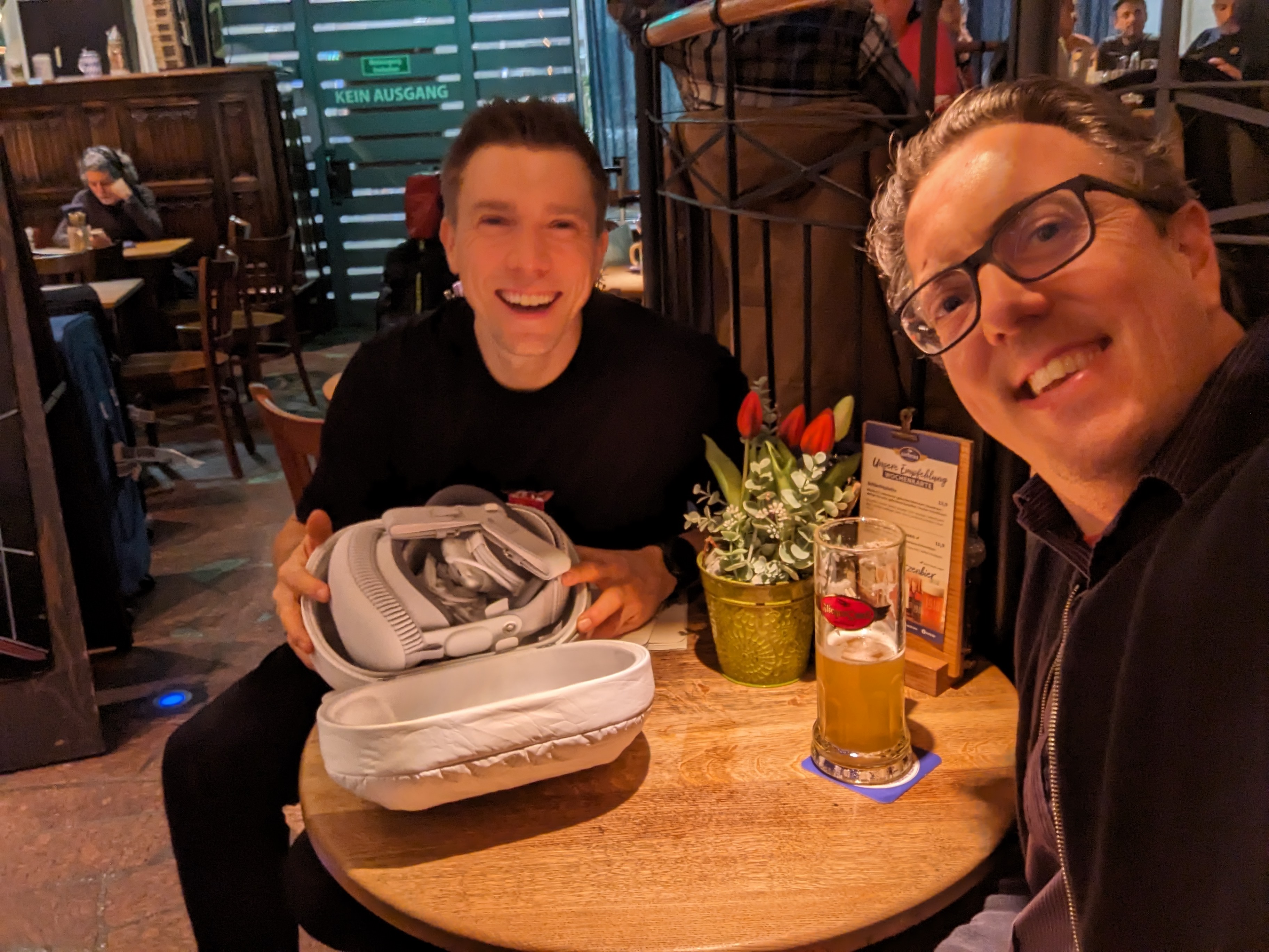 Roman Weishäupl navigating Munich Airport with seven Apple Vision Pro boxes