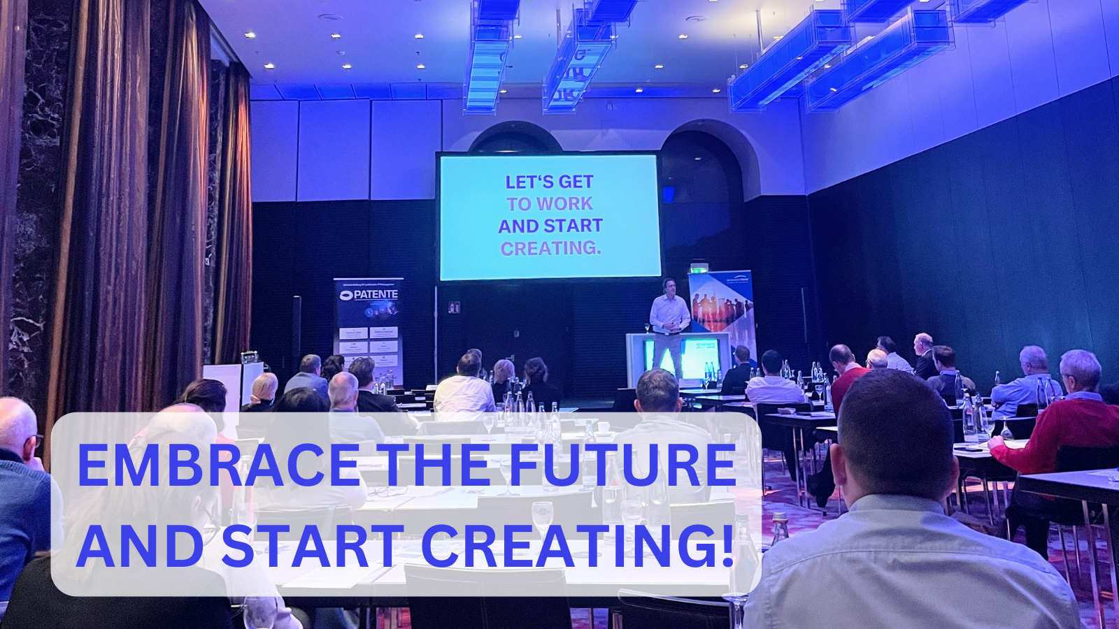 Graphic with the message Embrace the future and start creating, representing the AI era