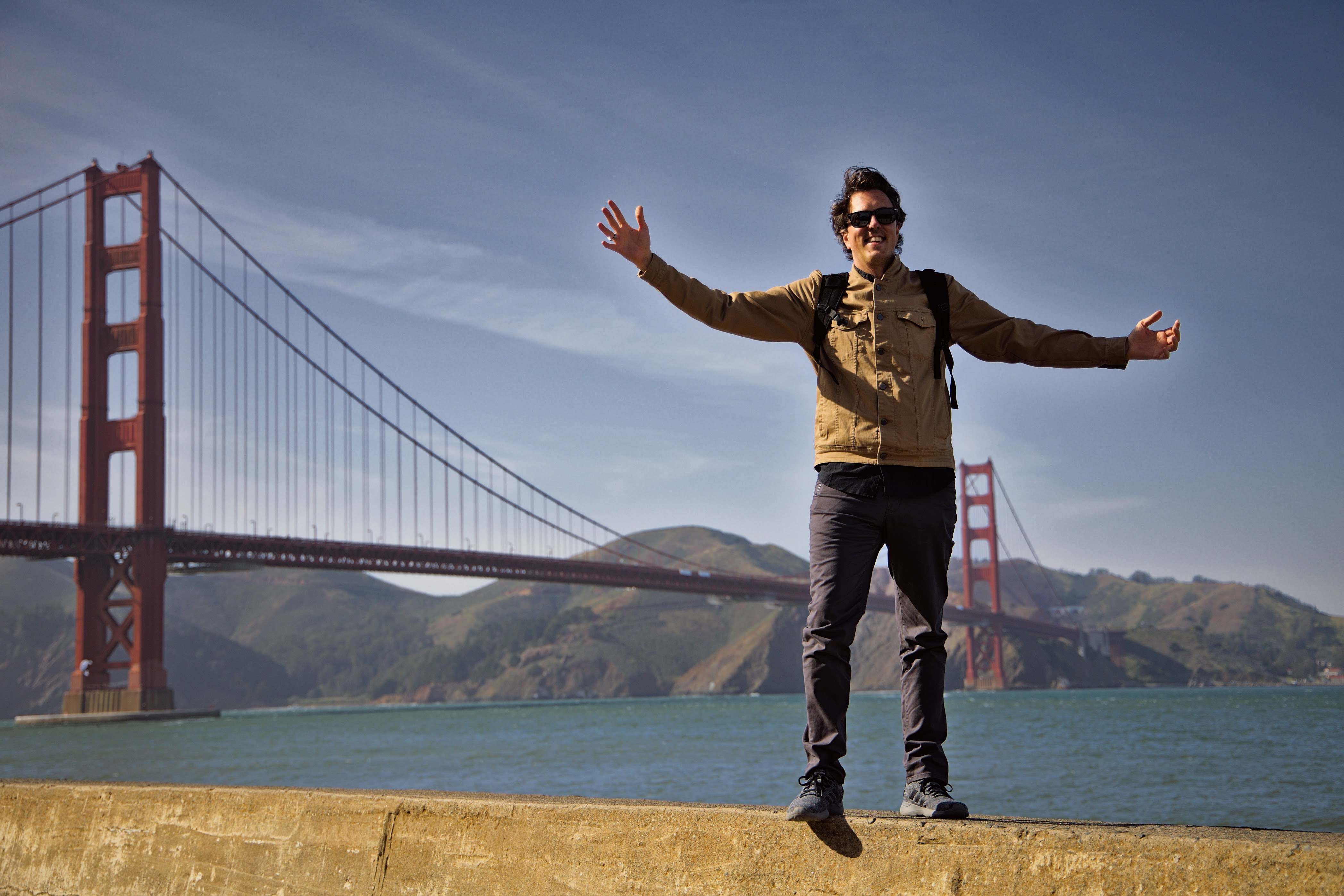 Roman Weishäupl am Golden Gate Bridge, San Francisco